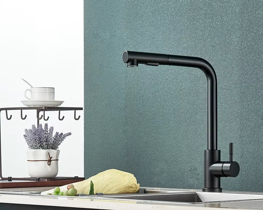 Robinet de Cuisine avec Douchette Flexible, 2 Modes, Mitigeur Eau Chaude & Froide en Acier Inoxydable