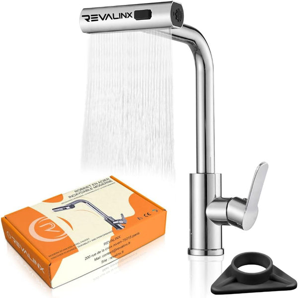 Robinet de Cuisine Noir 360° Style Cascade – Douchette Extensible 3 Modes, Haute Pression, Mitigeur Monolevier en Acier Inoxydable - Revalinx 