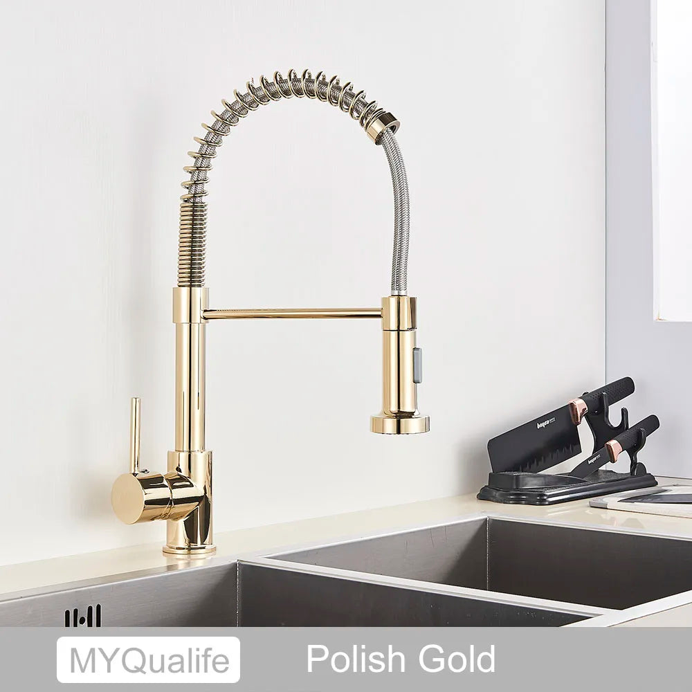 Robinet de Cuisine Doré Brossé – Mitigeur Monolevier, Eau Chaude & Froide, Montage sur Plan