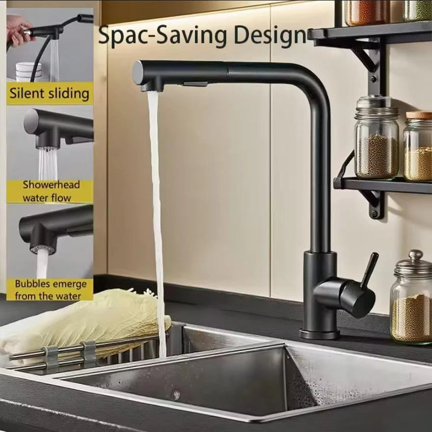 Robinet de Cuisine avec Douchette Flexible, 2 Modes, Mitigeur Eau Chaude & Froide en Acier Inoxydable
