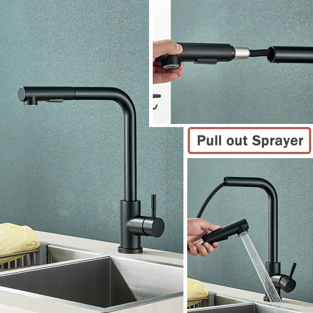 Robinet de Cuisine avec Douchette Flexible, 2 Modes, Mitigeur Eau Chaude & Froide en Acier Inoxydable