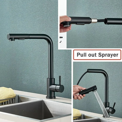 Robinet de Cuisine avec Douchette Flexible, 2 Modes, Mitigeur Eau Chaude & Froide en Acier Inoxydable