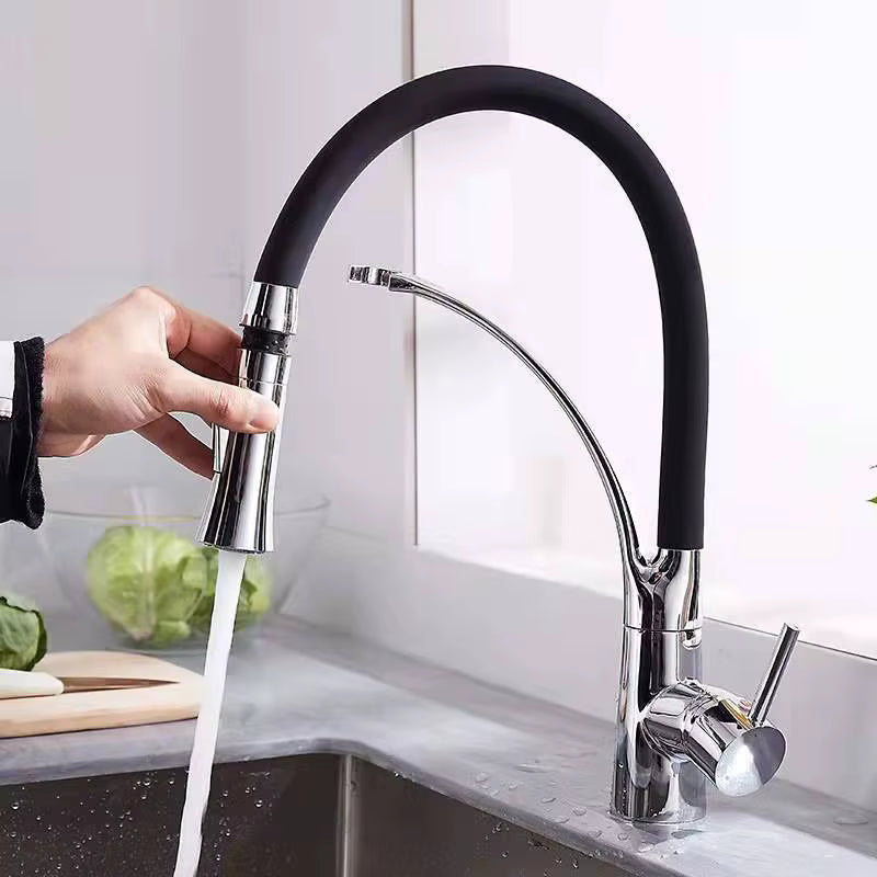 Robinet de Cuisine Nickel Brossé – Douchette Extractible, Mitigeur Monolevier, Eau Chaude & Froide