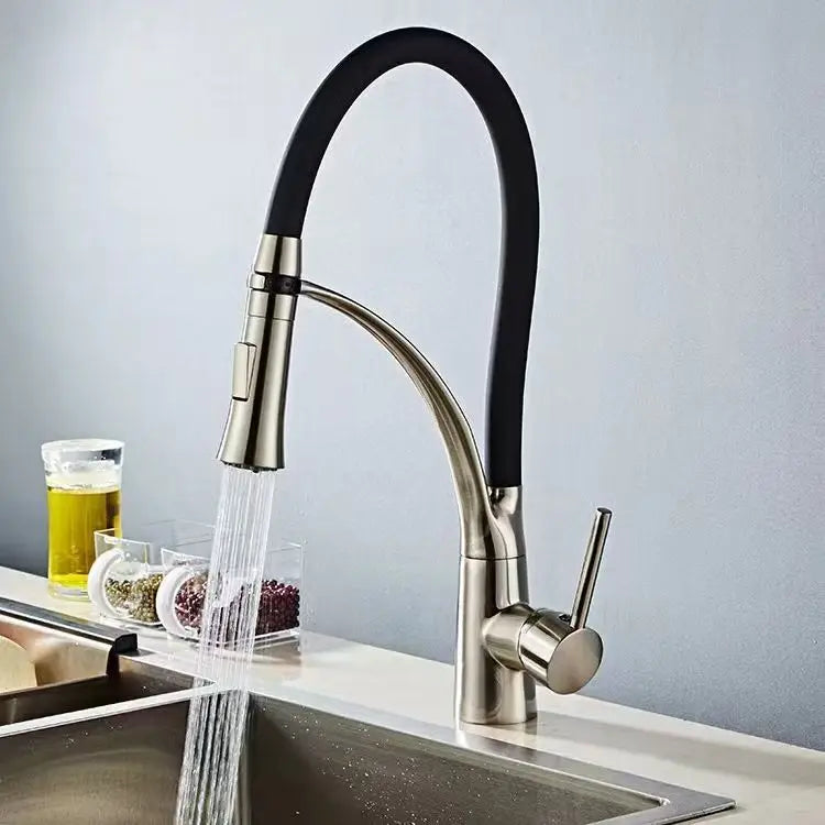 Robinet de Cuisine Nickel Brossé – Douchette Extractible, Mitigeur Monolevier, Eau Chaude & Froide