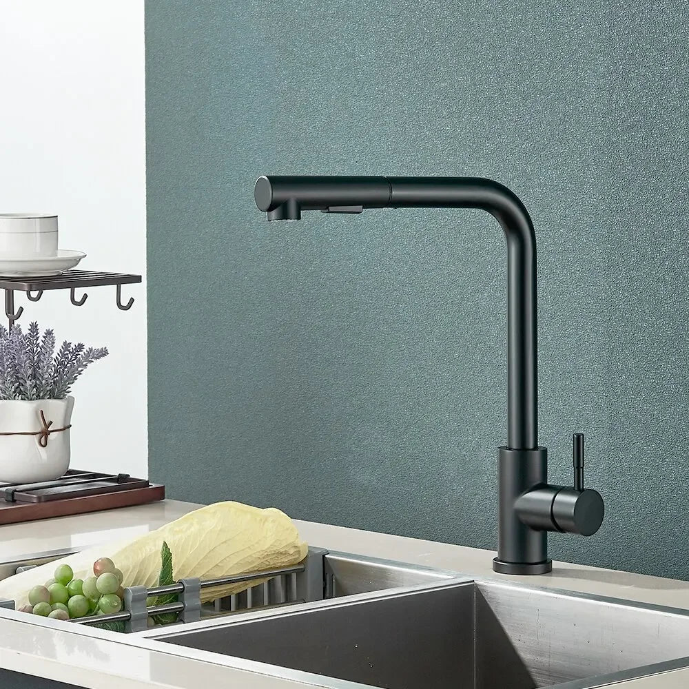 Robinet de Cuisine avec Douchette Flexible, 2 Modes, Mitigeur Eau Chaude & Froide en Acier Inoxydable