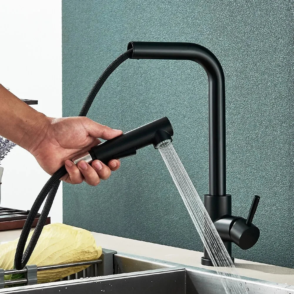 Robinet de Cuisine avec Douchette Flexible, 2 Modes, Mitigeur Eau Chaude & Froide en Acier Inoxydable