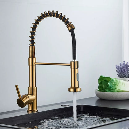 Robinet de Cuisine Doré Brossé – Mitigeur Monolevier, Eau Chaude & Froide, Montage sur Plan