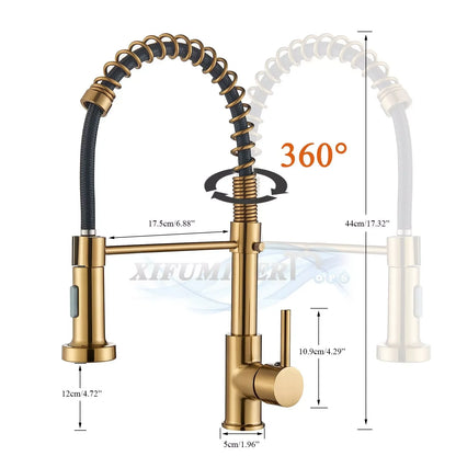 Robinet de Cuisine Doré Brossé – Mitigeur Monolevier, Eau Chaude & Froide, Montage sur Plan