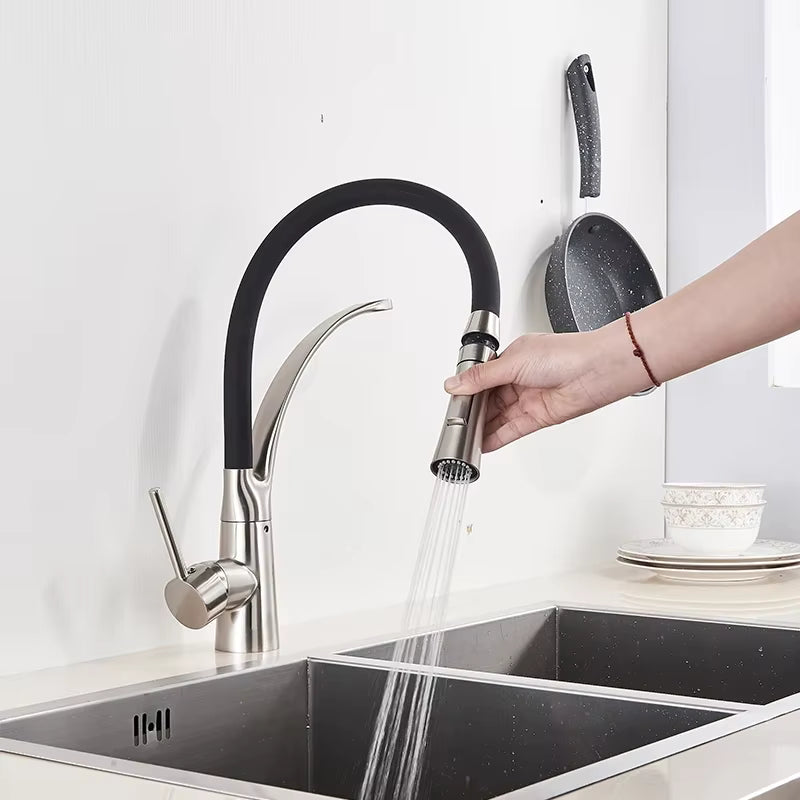 Robinet de Cuisine Nickel Brossé – Douchette Extractible, Mitigeur Monolevier, Eau Chaude & Froide